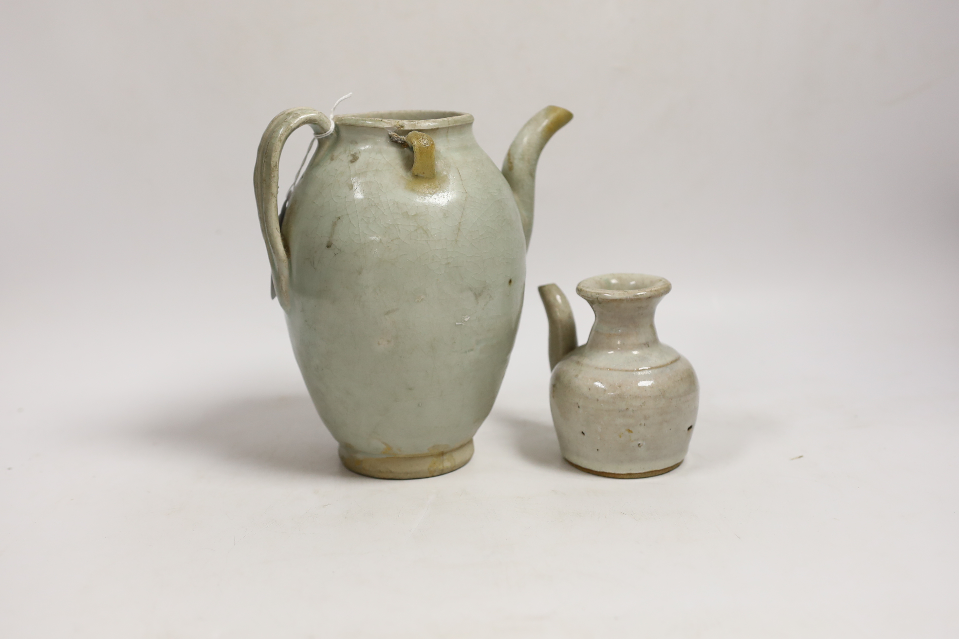 Two Chinese pottery ewers - Song-Yuan dynasty, tallest 19cm